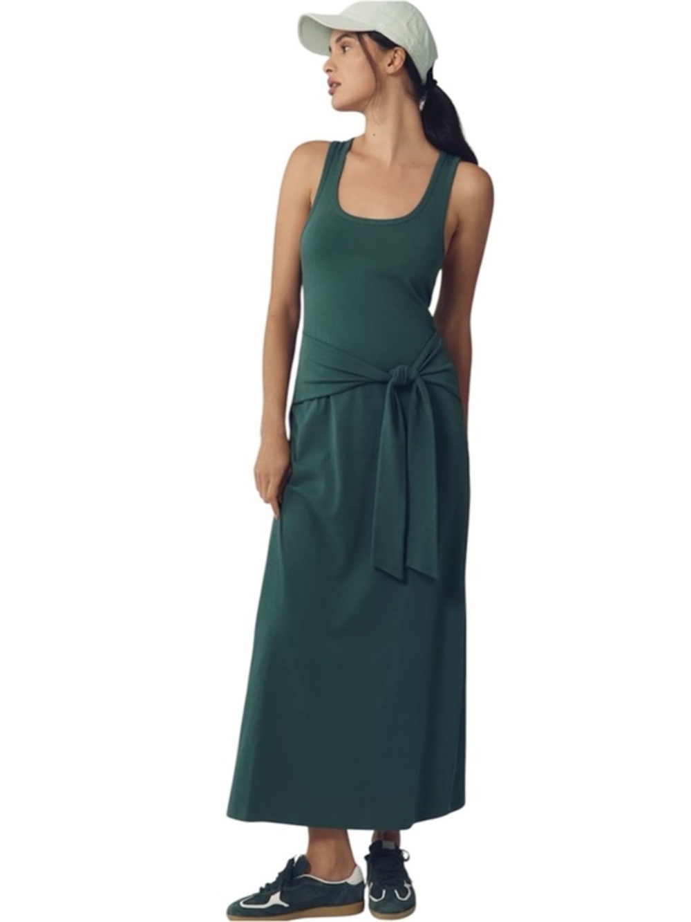 L*Space Tie-Waist Maxi Dress deep green cotton beach casual resortwear sz small